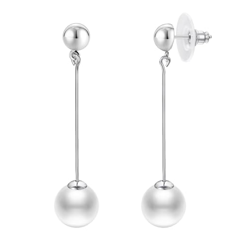 Vissen Lange Tropfen Ohrringe Damen Silber Hängend Ohrringe Perlen Stecker Weißer Modeschmuck Damen von vissen