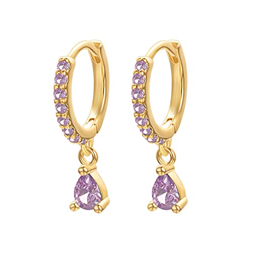 Vissen Ohrringe Creolen Kreis Mit AnhäNger Lila Kristalle Tropfenform Ohrringe Runde HäNgend Knorpel Schmuck Jewelry Medizinische Nickelfrei MäDchen von vissen