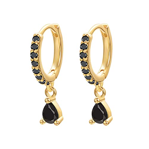 Vissen Ohrringe Damen Klein Creolen mit Anhänger Wasser Tropfen Schwarz Zirkon Vergoldete Strass Ohrringe Hängend Mädchen Modeschmuck von vissen