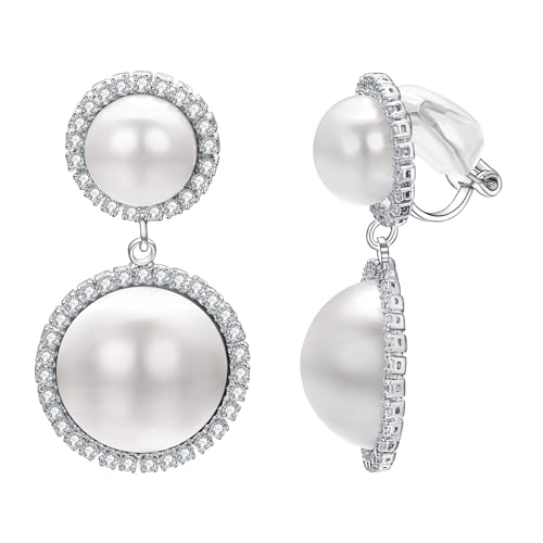 Vissen Perle Ohrringe Hängend - Silber 925 Strass Weiß Modeschmuck Clip für Damen von vissen