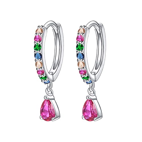 Vissen Creolen Klein Ohrringe Damen Mit Anhänger Pink Zirkonia Tropfen Ohrringe Hängend Elegant Modeschmuck von vissen