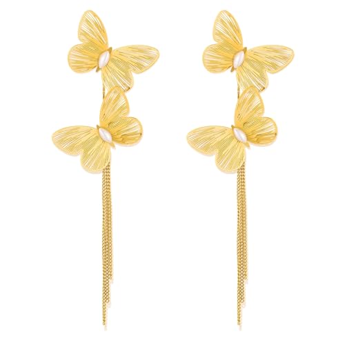 Vissen Schmetterling Ohrringe Lange Tropfen Damen Perlen Hängeohrringe Vergoldet Edelstahl Modeschmuck Geschenk von vissen