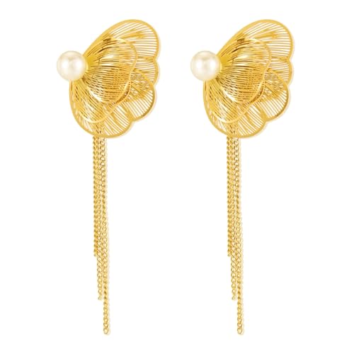 Vissen Schmetterling Ohrringe Perlen Hängeohrringe Lange Tropfen Damen Vergoldet Edelstahl Ohrstecker Modeschmuck Geschenk von vissen