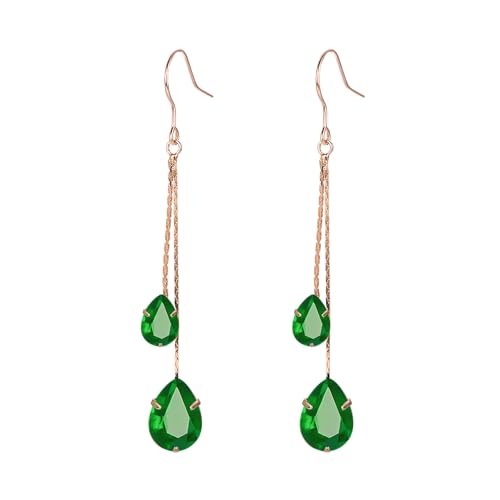 Vissen Tropfen Ohrringe Damen Grün Hängend Zirkonia Kette Vergoldet Lang von vissen