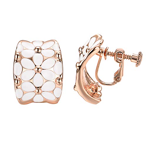 Helix Ohrclips Nicht Piercing ohrringe Damen Weiße Blumen Rosévergoldeter verstellbarer Ohrclip von vissen