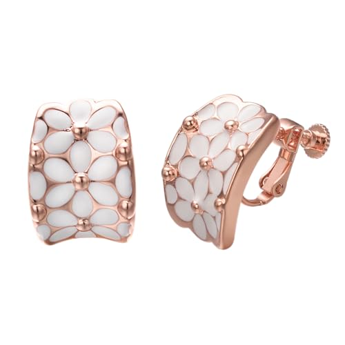 Vissen Weisser Blumen Große Ohrclips Damen Rosegold Helix Klipp Ohrringe Ohne Ohrlöcher Blüte Modeschmuck von vissen