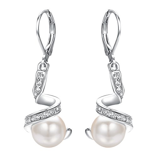 Vissen Weisser Perle Hänge Ohrringe Damen weiß Vergoldete Leverback Zirkonia Ohrringe Modeschmuck Geschenk von vissen