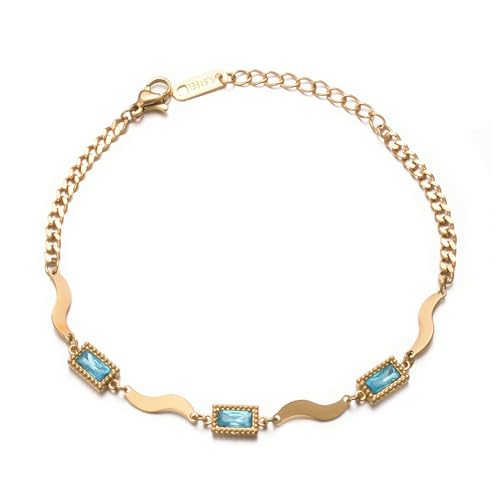 vissen Blau Zirkonia Armband Vergoldete Damen Edelstahl Armband Damen Ketten Personalisiertes Modeschmuck von vissen