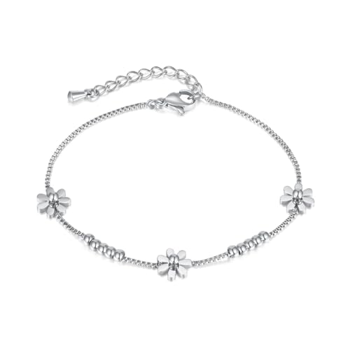 vissen Gänseblümchen Blumen Tennis Armband Silber Damen Edelstahl Verstellbar Armband Damen Vergoldetes Modeschmuck von vissen
