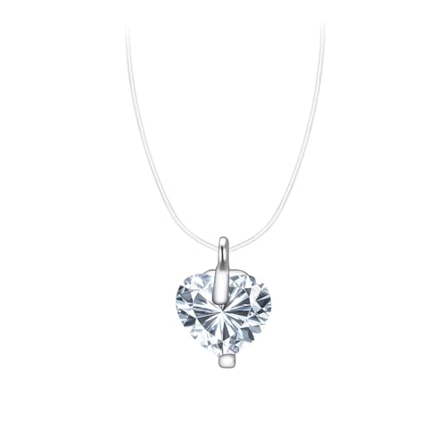 vissen Herz Halskette Damen 925 Silber Unsichtbare Kette Mit Zirkonia Anhänger Geschenk Für Frauen Modeschmuck von vissen