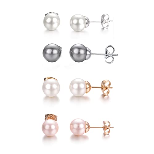 Vissen 4 Paar Bunt Perlen Ohrringe Stecker Set Damen Pink Schwarz Weiß Perle Ohrstecker MäDchen Edelstahl Modeschmuck von vissen