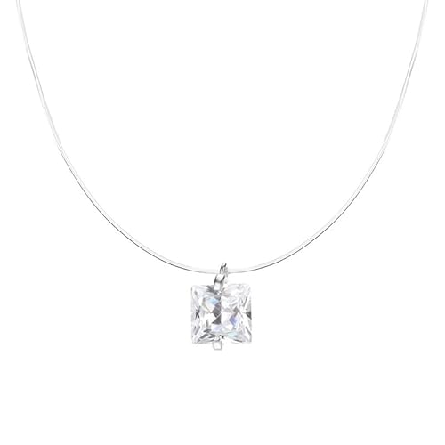 vissen Quadrat Halskette Für Frauen Damen 925 Silber Unsichtbare Kette Mit Zirkonia Anhänger Geschenk Für Frauen Modeschmuck von vissen