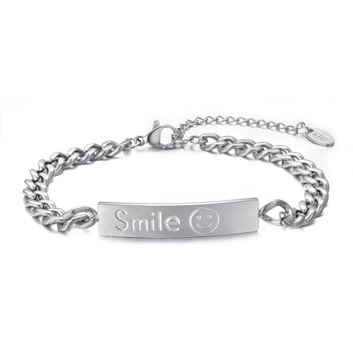 vissen Smile Square Armband Damen Edelstahl Verstellbar Modeschmuck Geschenk für Frauen Antiallergisch von vissen