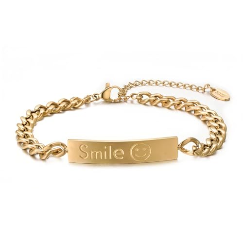vissen Smile Square Armband Damen Vergoldet Edelstahl Verstellbar Modeschmuck Geschenk für Frauen Antiallergisch von vissen