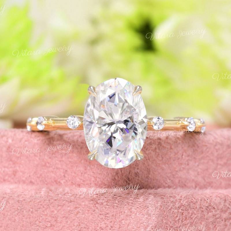 2.5Ct Ovaler Moissanit Verlobungsring, Einzigartig Ring Solitär Versteckter Heiligenschein Diamantring Ehering Frauen Verlobungsring Für von vitarajewelry