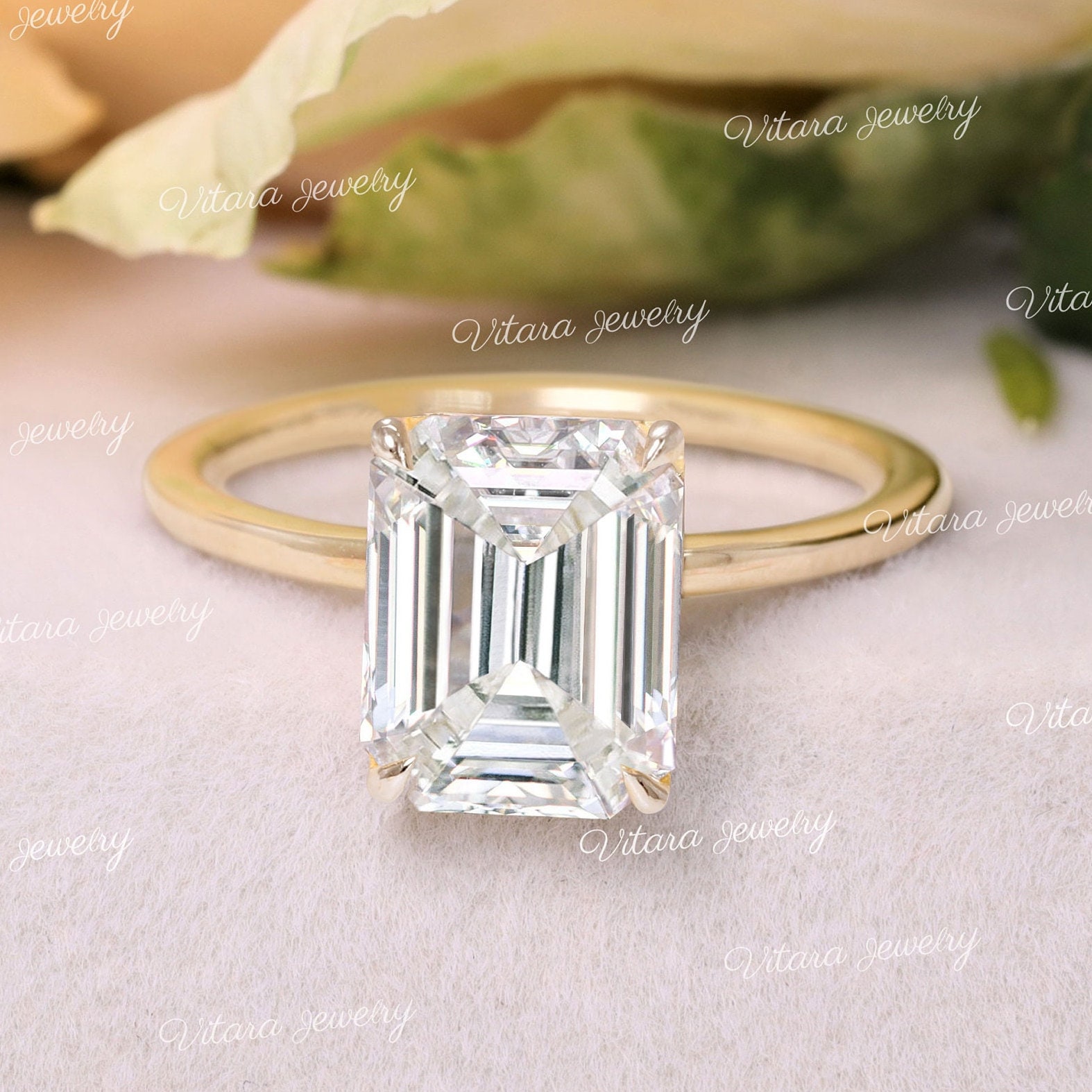 2.5 Ct Smaragdschliff Verlobungsring, Moissanit Solitär, Smaragd Schliff Ring, 18K/14K Gelbgold, Unikat, Zierlich, Ehering Frauen von vitarajewelry