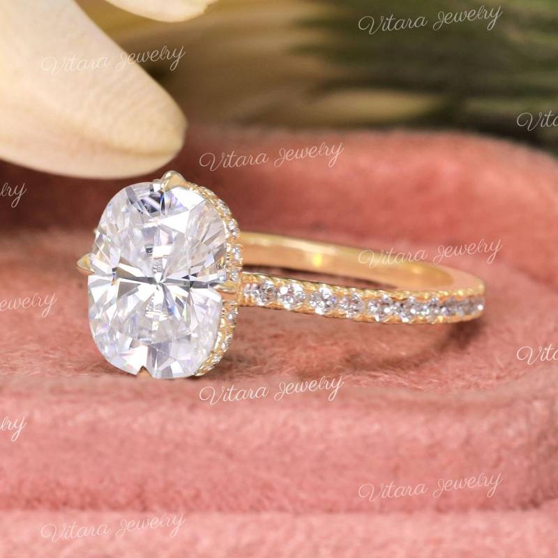 2.5 Ct Verlobungsring, Langes Kissen Moissanite Ring Versteckter Heiligenschein Diamantring Ehering Frauen Verlobungsring von vitarajewelry