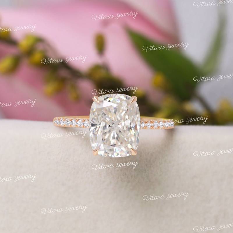 2.5 Ct Verlobungsring, Versteckter Halo-Ring Längskissen Moissanitring Pflasterstein Cvd Labordiamantring Ehering Damen von vitarajewelry