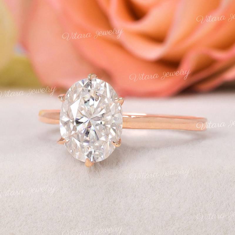 2.5Ct Ovaler Moissanit Ring Unikat 6 Krappen Solitärring 14 Karat Roségold Versteckter Heiligenschein Diamantring Ehering Damen von vitarajewelry