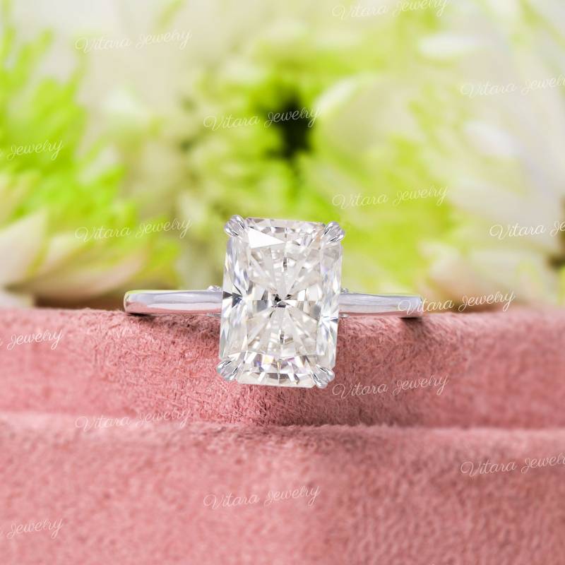 3 Ct Strahlenförmiger Verlobungsring Moissanit Solitärring Doppelspitze Brücke Versteckter Heiligenschein Diamant Ehering von vitarajewelry