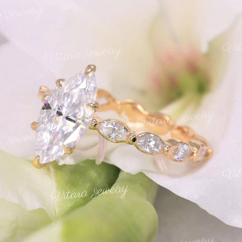 3.5Tcw Moissanit Verlobungsring, Unikatmarquiseschliffmoissanitringsolitärringmassiv 14Kversteckter Halolabor Hergestellter Diamantring von vitarajewelry