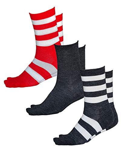 vitsocks Damen Merinosocken 80% MERINO Wolle warm weich (3x PACK) mit Streifen, schwarz grau weiß rot, 35-38 von vitsocks