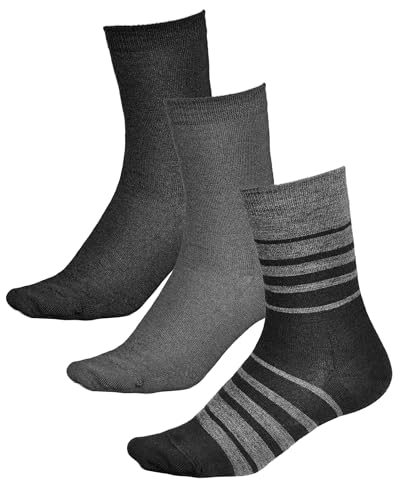 vitsocks Damen Merinosocken 80% MERINO Wolle warm weich (3x PACK) einfarbig & mit Streifen, schwarz grau, 39-42 von vitsocks