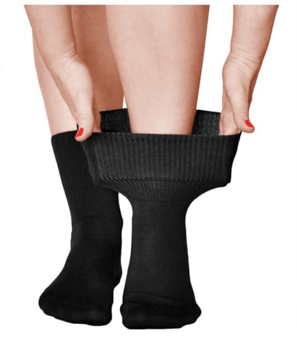 vitsocks Damen Diabetikersocken extra weit ohne Gummi (3x PACK) geschwollene Füße Beine, Schwarz, 35-38 von vitsocks