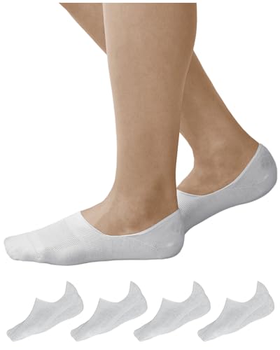 vitsocks Damen Füßlinge Sneaker Socken unsichtbar (4 PACK) 98% Baumwolle Silikon Ferse, Weiß, 35-38 von vitsocks