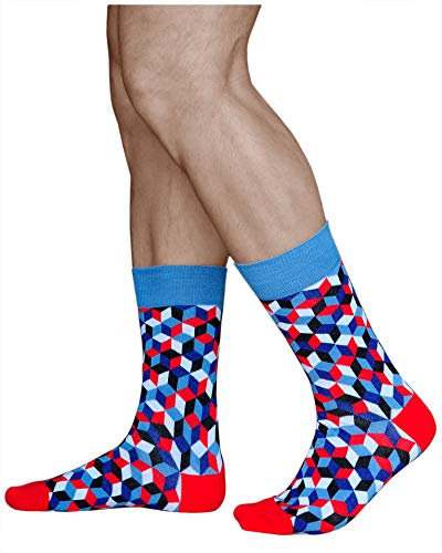 vitsocks Unisex coole bunte Socken mit geometrischem Motiv, Baumwolle weich atmungsaktiv, 1-pack: blau rot, 39-42 von vitsocks
