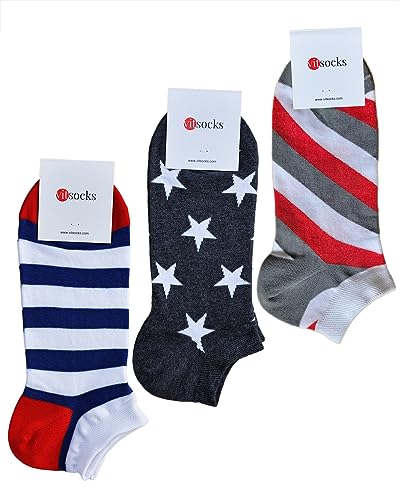 vitsocks bunte lustige Baumwolle Sneakersocken Herren Damen (3x PACK) dünn atmungsaktiv, Mehrpack 4: streifen sterne, 39-42 von vitsocks