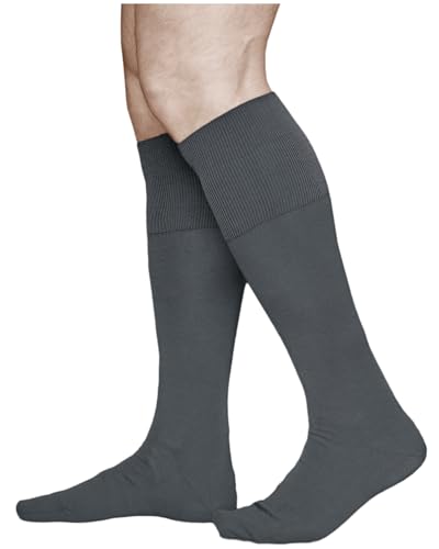 vitsocks Herren Kniestrümpfe 100% BAUMWOLLE lange Socken (2x PACK) dünn atmungsaktiv weich, grau, 44-46 von vitsocks