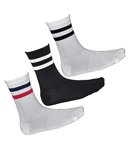 vitsocks Herren Tennissocken BAMBUS Crew Socken Streifen (3 PAAR) Retro Sportsocken gestreift, Mehrpack: 2x weiß 1x schwarz, 39-42 von vitsocks