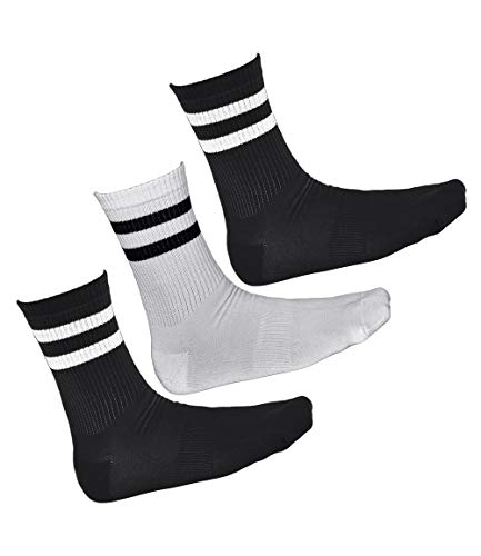 vitsocks Herren Tennissocken BAMBUS Crew Socken Streifen (3 PAAR) Retro Sportsocken gestreift, Mehrpack: 2x schwarz 1x weiß, 43-46 von vitsocks