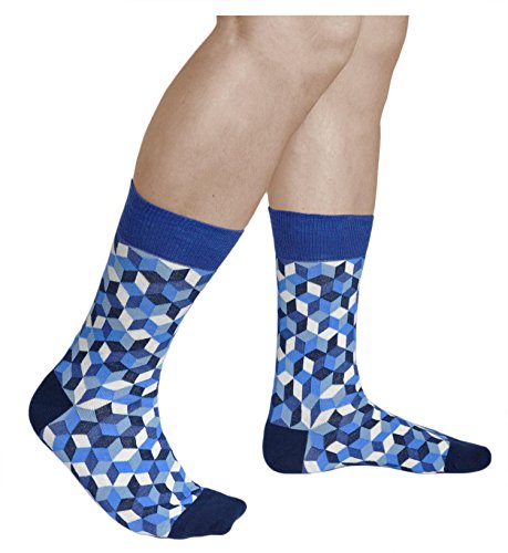 vitsocks Herren coole bunte Socken mit geometrischem Motiv, Baumwolle weich atmungsaktiv, 1-pack: blau weiß, 39-42 von vitsocks