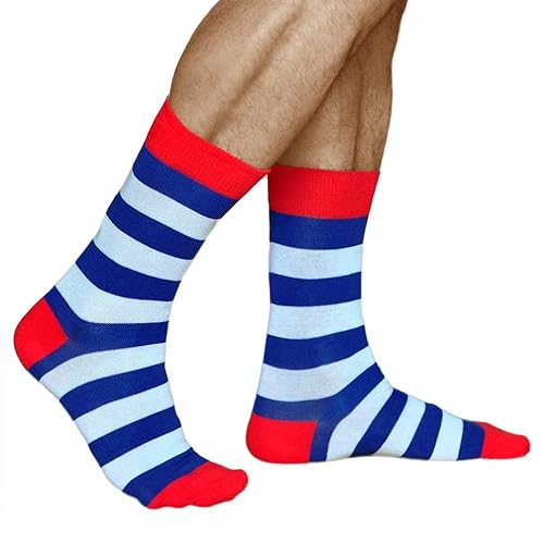 vitsocks Unisex coole bunte Socken mit geometrischem Motiv, Baumwolle weich atmungsaktiv, 1-pack: blau weiß rote streifen, 43-46 von vitsocks
