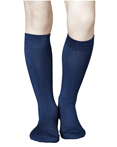 vitsocks Kinder Kniestrümpfe BAUMWOLLE dünne lange Socken (3x PACK) Jungen und Mädchen, Marineblau, 27-30 von vitsocks