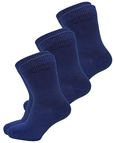 vitsocks Kinder Baumwollsocken einfarbig Jungen Mädchen Socken (3 PAAR) Baumwolle Kindersocken dünn, dunkelblau, 23-26 von vitsocks