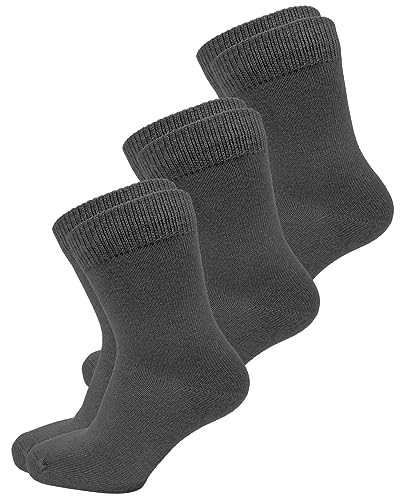 vitsocks Kinder Baumwollsocken einfarbig Jungen Mädchen Socken (3 PAAR) Baumwolle Kindersocken dünn, grau, 23-26 von vitsocks