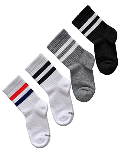 vitsocks Kinder Sportsocken BAMBUS Streifen gepolstert weich (4x PACK) Jungen Mädchen, weiß schwarz grau, 31-34 von vitsocks