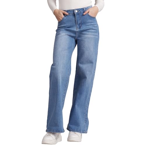 vittorio y Jeans Damen Hohe Taille Breite Jeans Damen Baggy Wide Leg Fit Jeans FX9050, blau, XS von vittorio y