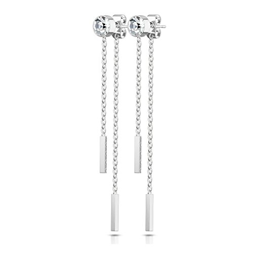 viva-adorno 1 Paar Damen Ohrstecker Ohrringe Zirkonia Ketten Edelstahl Durchzieher Optik Z526, silber von viva-adorno