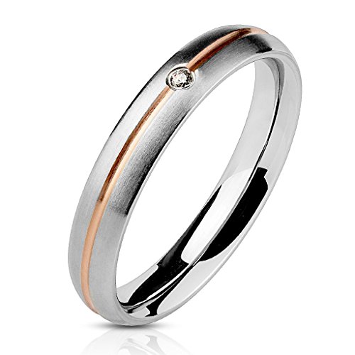 viva-adorno® Damen Ring Verlobungsring Edelstahl Silber/Rosegold mit Zirkonia RS57, Gr. 57 von viva-adorno