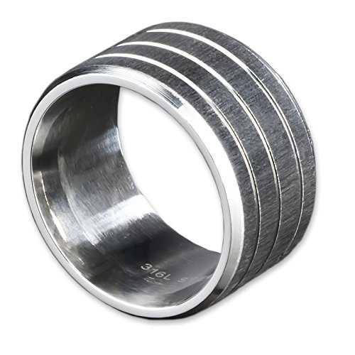 viva-adorno® Breiter Herren Edelstahl Ring XL mit Rillen, teilweise mattiert RS54, D4 / 15mm / Gr. 60 von viva-adorno