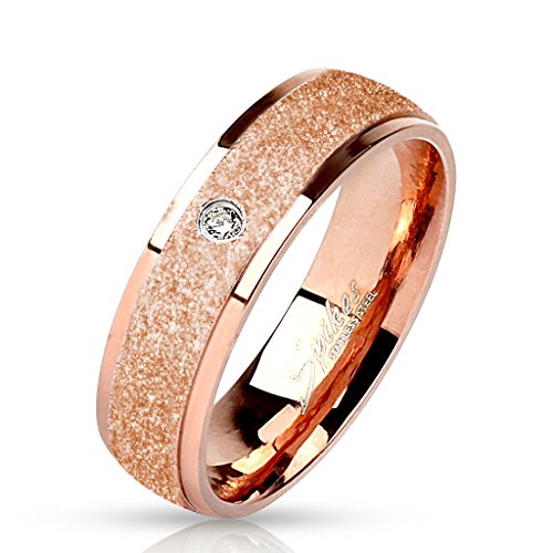 viva-adorno® Damen Edelstahl Ring roségold mit diamantierter Oberfläche und Zirkonia RS57 Gr. 58 von viva-adorno