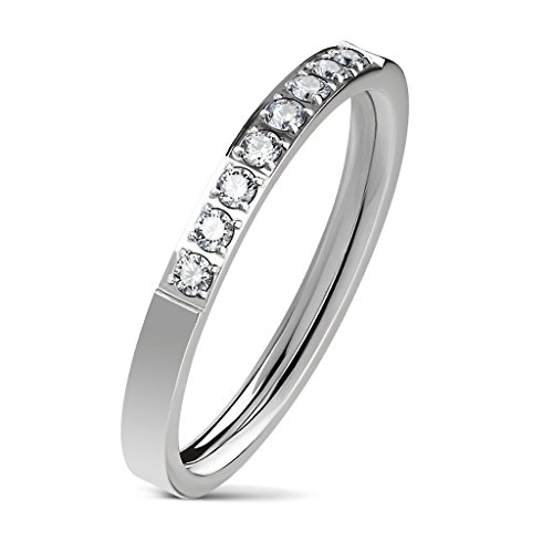 viva-adorno® Damen Ring Verlobungsring Edelstahl mit Zirkonia Band RS57, Silber Kristall Halbkreis, Gr. 55 von viva-adorno