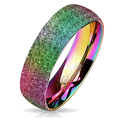 viva-adorno® Damen & Herren Edelstahl Ring Partnerring Verlobungsring mit diamantierter Glitzer Oberfläche RS56 Regenbogen, Gr. 52 von viva-adorno