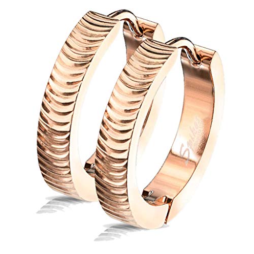 viva-adorno 1 Paar Damen Klappcreolen 20mm Ohrringe Edelstahl strukturiert mit Riefen Er96r, rosegold gerieft von viva-adorno