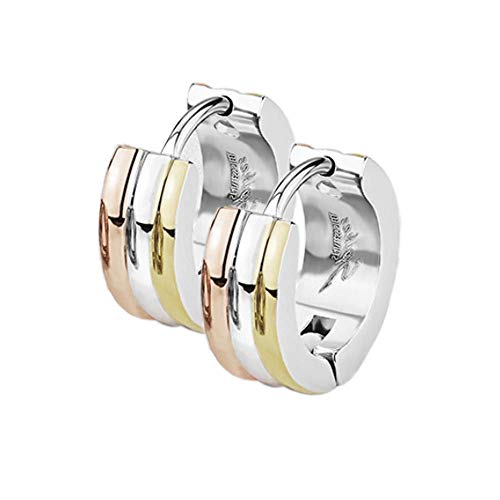 viva-adorno 1 Paar Damen Klappcreolen Hoop Ohrringe dreifarbig Edelstahl Tricolor Rosegold Gold Creolen ER94_Tri, 13mm von viva-adorno