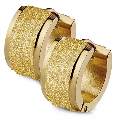 viva-adorno 1 Paar Damen Ohrringe Glitzer Creolen Edelstahl sandgestrahlt ER94_dia, gold von viva-adorno